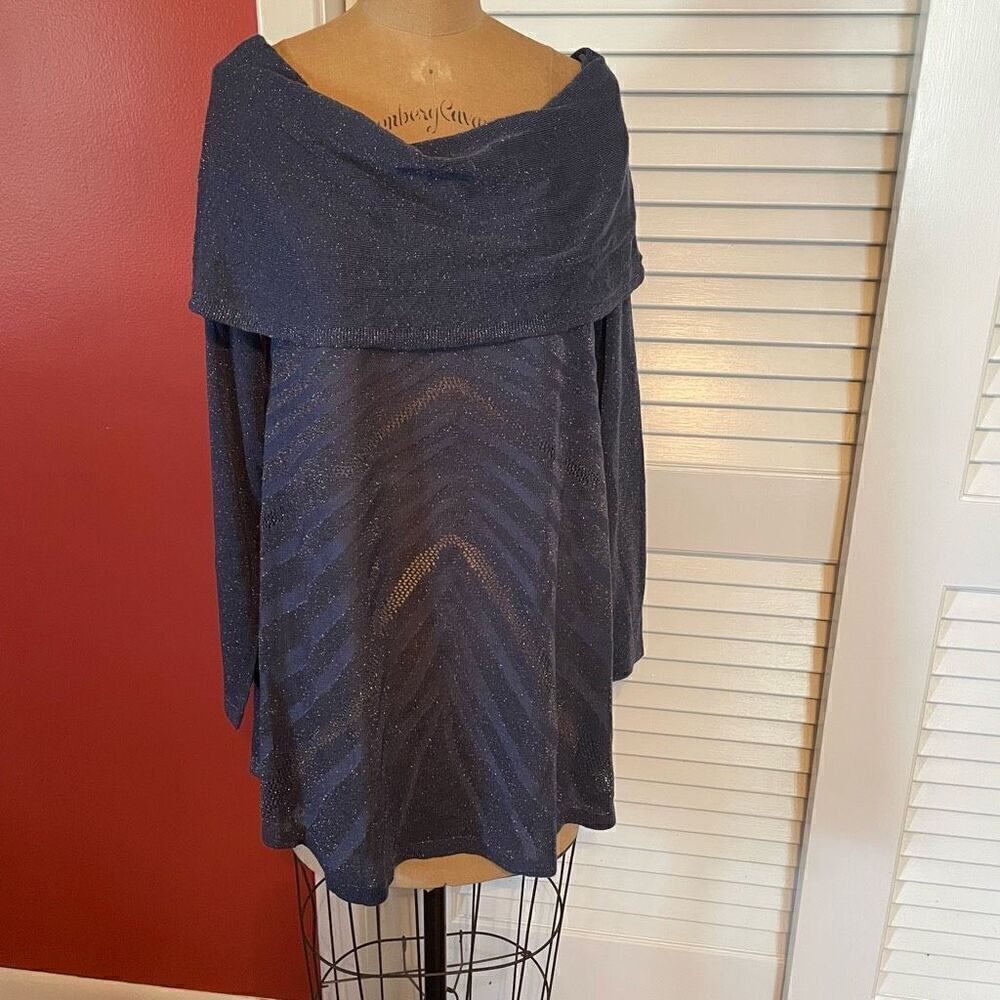 UMGEE | blue semi sheer cowl neck tunic L NWT $39